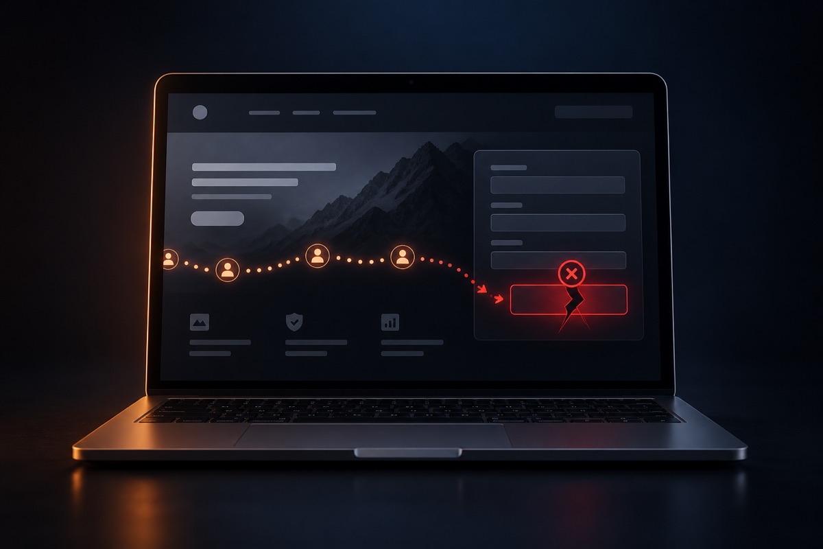 A laptop showing website visitors reaching a broken conversion form.